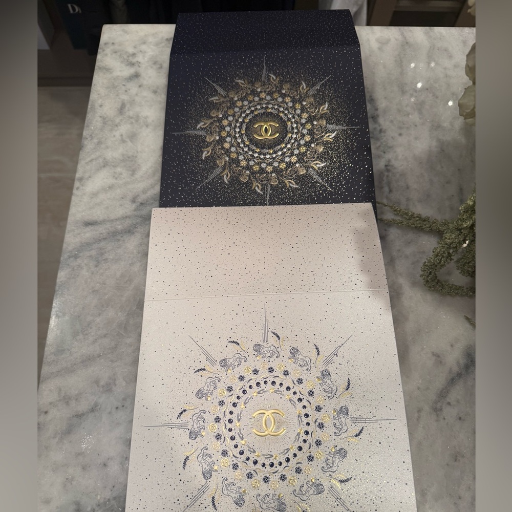 CHANEL Black and Cream Decorative Cards with Gold Accents
